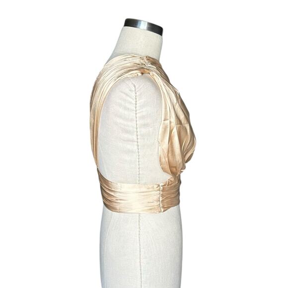 NAKD NA-KD Beige Gold Satin One Shoulder Crop Top Women's Size XS 34 Glam - Picture 2 of 7